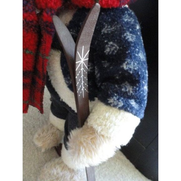 Vtg Plush Teddy Bear With Alpine Snow Skis & Poles 18″ Winter Scarf Stocking Cap - Picture 5 of 9